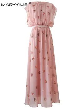 MARYYIMEI, модное дизайнерское весенне-летнее женское платье с короткими рукавами и принтом в виде ракушки, романтические элегантные длинные платья