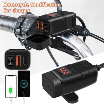 Водонепроницаемое Мотоциклетное Двойное USB Зарядное устройство QC3.0 На Руле Быстрая Зарядка 12 В Адаптер С Вольтметром Аксессуары Для Мотоциклов