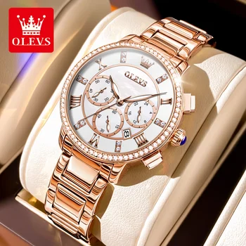 Кварцевые женские наручные часы OLEVS 9976 с водонепроницаемым ремешком из нержавеющей стали, модные женские часы для женщин