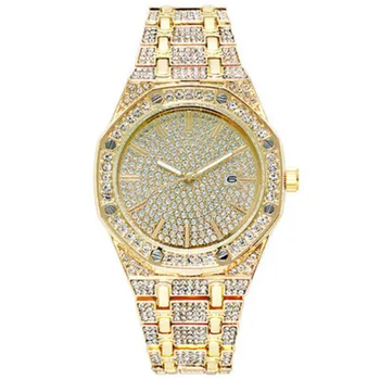 Кварцевые часы в стиле хип-хоп, законодатели моды, восьмиугольный циферблат с бриллиантами, стальной ремешок, мужские и женские часы в стиле рэп