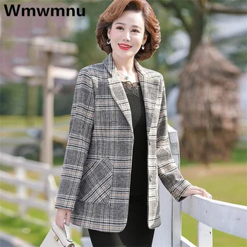 Корейский женский Мешковатый офисный блейзер в клетку в клетку, куртки, Весна-осень, повседневный костюм, пальто, Официальная Свободная рабочая одежда размера Оверсайз 5XL