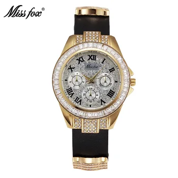 Модные часы Miss Fox Женские Со Стразами Лидирующий бренд Кварцевые Цельнометаллические Золотые наручные часы С Римским циферблатом Kol Saati Relogios