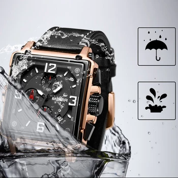 Мужские часы MEGIR Sport, люксовый бренд, высококачественный хронограф, модные светящиеся водонепроницаемые квадратные кварцевые часы, мужские часы 2023