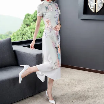 Новый летний Чонсам Для молодой девушки Улучшенное Платье Длинное Элегантное в китайском стиле