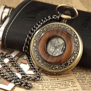 Роскошные Карманные часы с деревянным кольцом-скелетом Reloj Mujer, Ретро Римские цифровые ручные механические карманные часы, деловые часы для отдыха