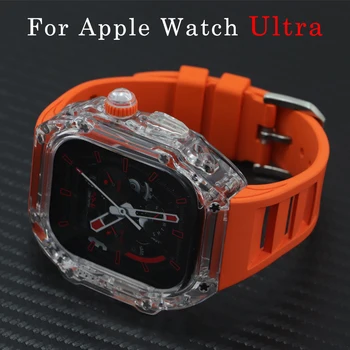 Роскошный Комплект Модификаций Для Apple Watch Ultra 49 мм Прозрачный Корпус Из фторопластика Ремешок Для iWatch Серии 8 7 6 5 4 SE 45 мм 44 мм
