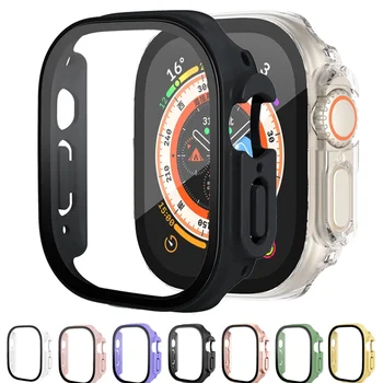 Стекло + чехол для Apple Watch с ультра 49-мм ремешком, смарт-часы, бампер для ПК + Защитная пленка для экрана, закаленное покрытие, аксессуары для ремешков iwatch series