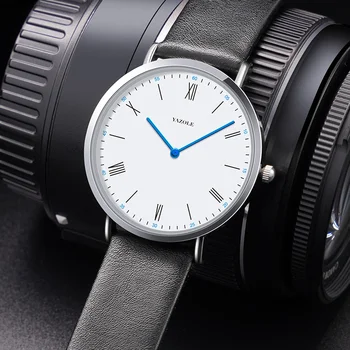 Трендовые повседневные кварцевые часы для мужчин, простой указатель изменения цвета, Ультратонкие водонепроницаемые студенческие кожаные часы Reloj Hombre