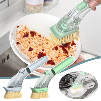 Щетка Для мытья посуды с длинной ручкой, Дозатор жидкого мыла, Очиститель, Скруббер для мытья посуды, Съемная щетка, инструменты для уборки бытовой кухни